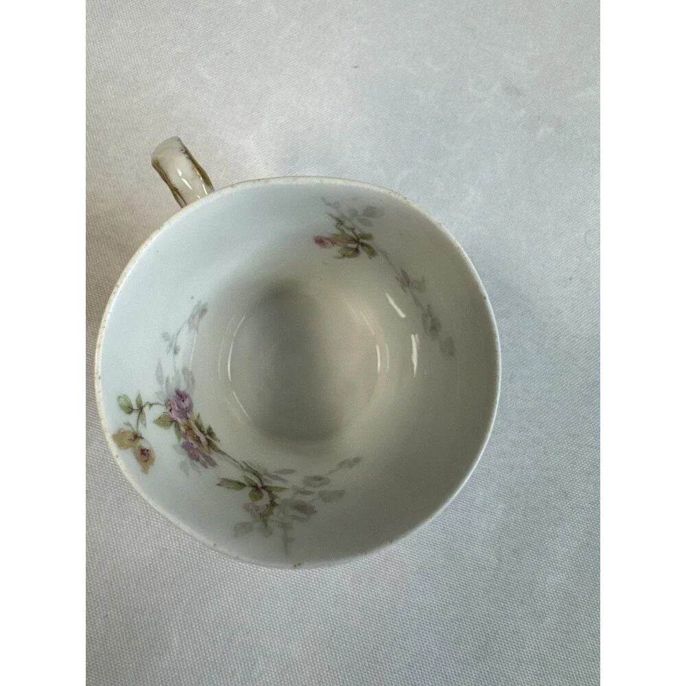 Antique Theodore Haviland Limoges France Fluted Porcelain Cup Pink Rose Garland